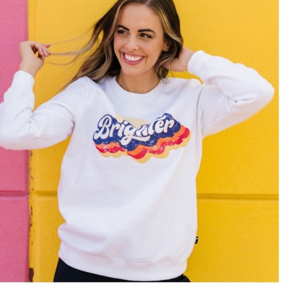 ZYIA White Brighter Crewneck Sweatshirt with Multicolor 'Brighter' Graphic